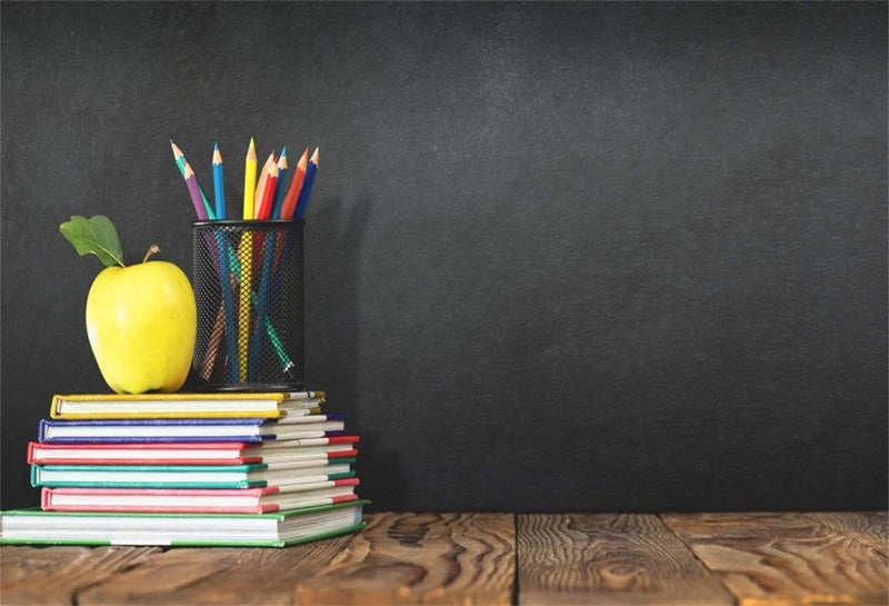 Leyiyi 7x5ft Welcome Back to School Backdrop School Season Old Classroom Banner Vintage Desk Blackboard Colored Pens Note Books Apple Photography Background Kids Portrait Studio Prop Vinyl Banner - Image 1